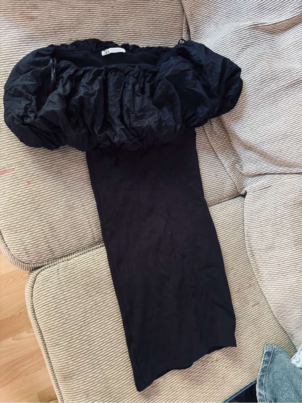 Zara Black Off-Shoulder Ruched Mini Dress